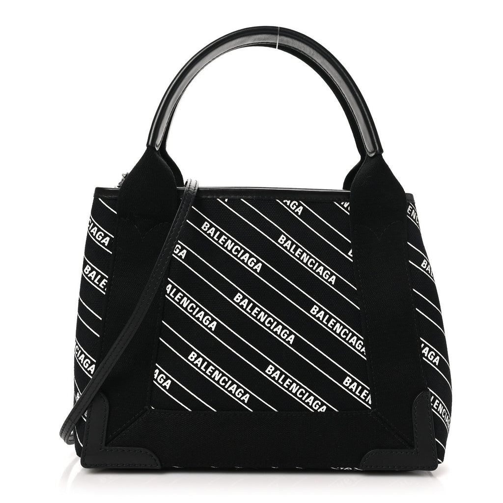Cotton Canvas Calfskin Logo Print Navy Cabas XS Black White