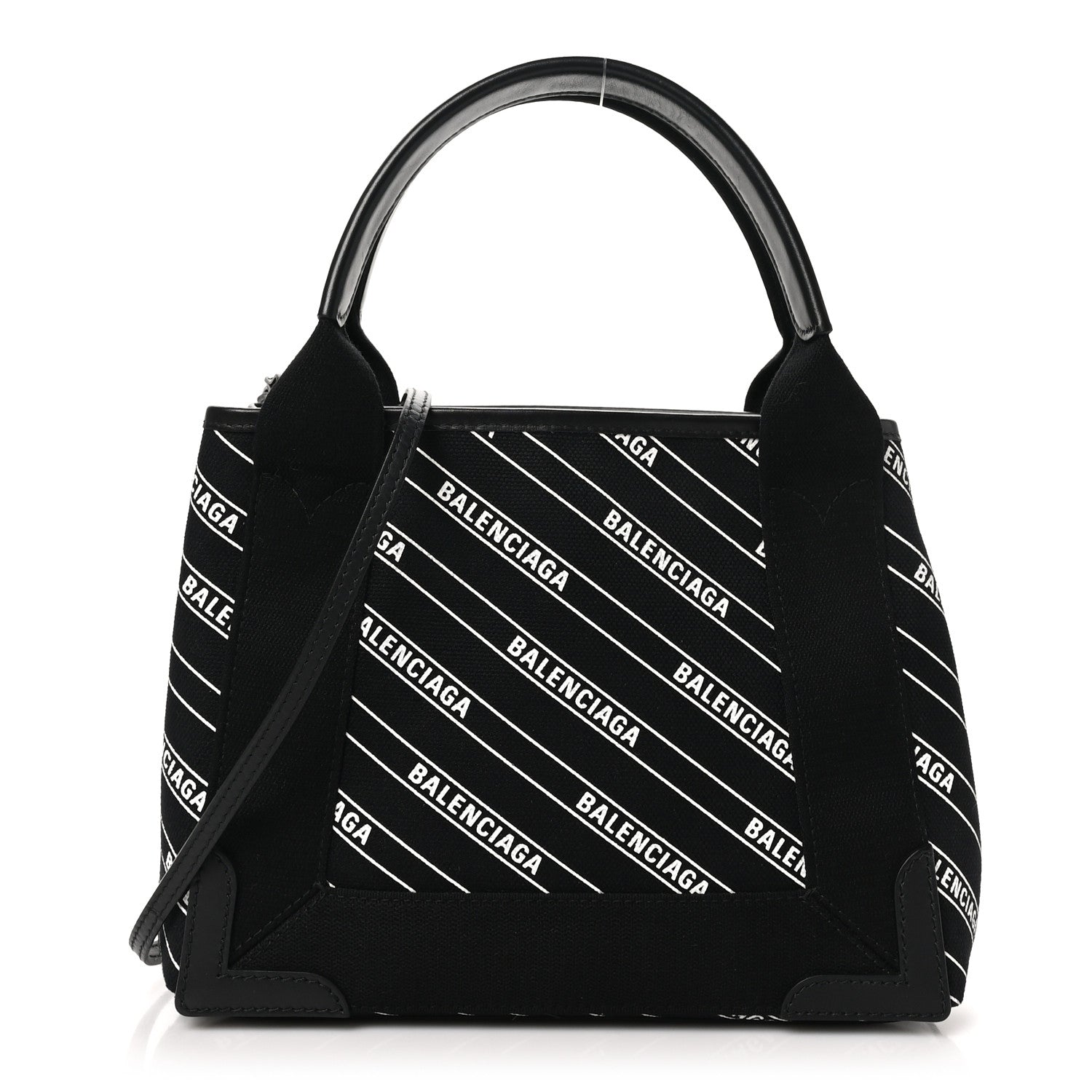 Cotton Canvas Calfskin Logo Print Navy Cabas XS Black White