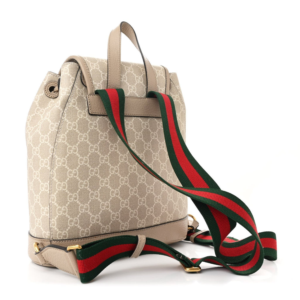 GG Supreme Monogram Azalea Calfskin Retro Interlocking G Buckle Backpack Beige Mystic White Oatmeal
