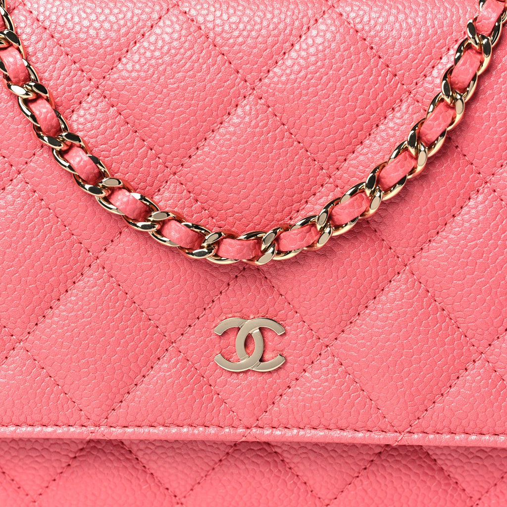 Caviar Quilted Wallet on Chain WOC Pink