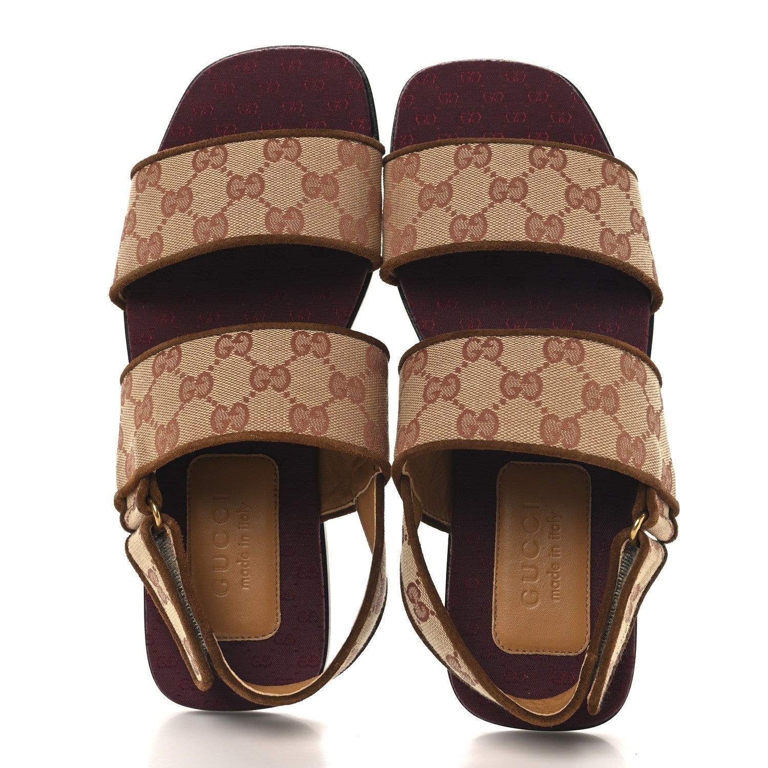 Canvas GG Monogram Mens Slingback Flat Sandals 8 Beige Ruggine Cuir
