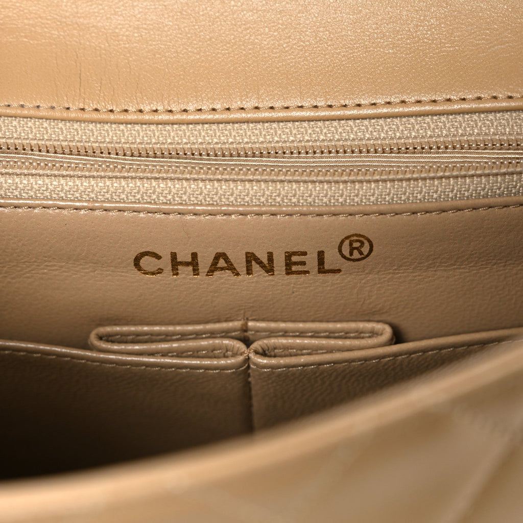 Lambskin Quilted Mini Square Flap Beige