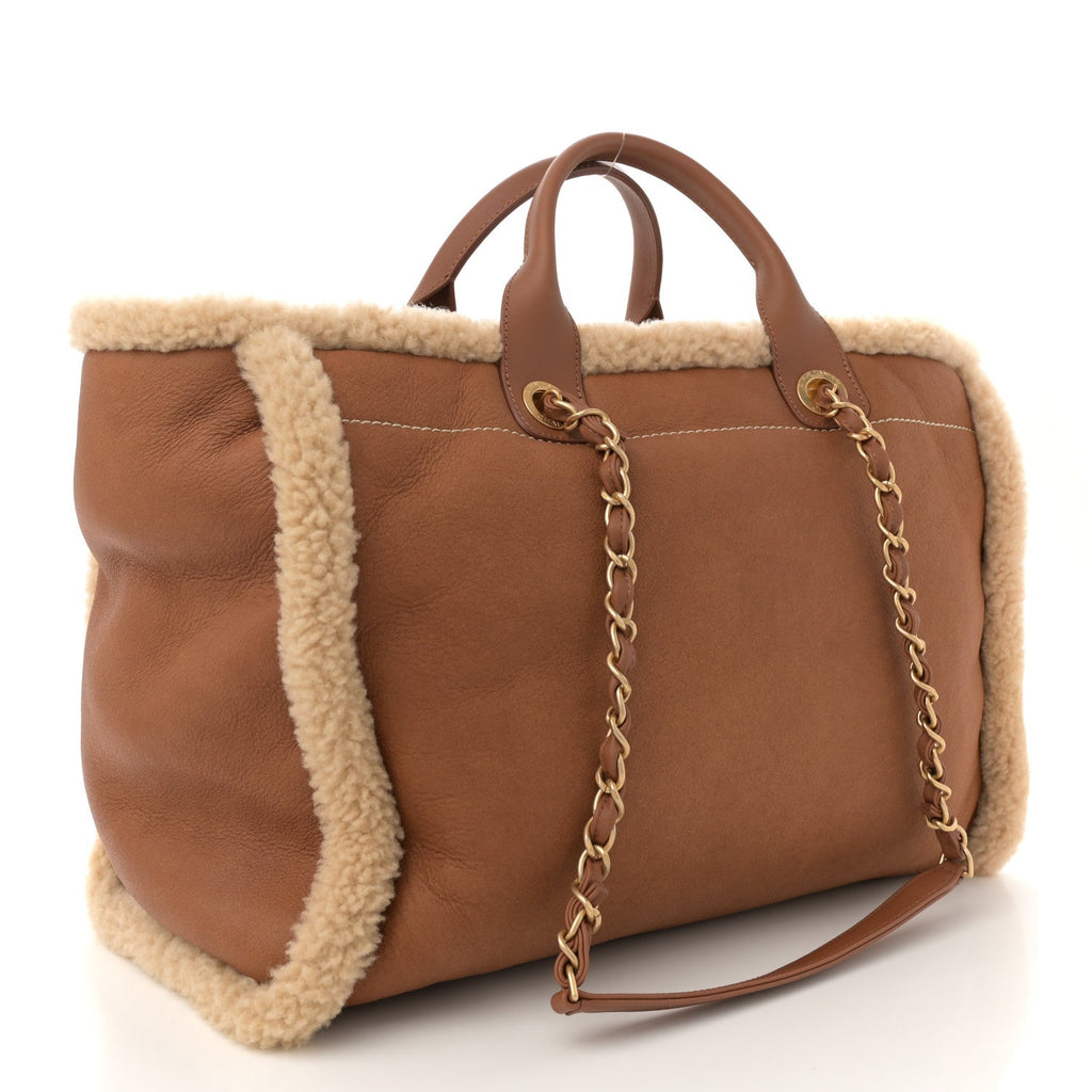Lambskin Shearling Medium Deauville Tote Brown