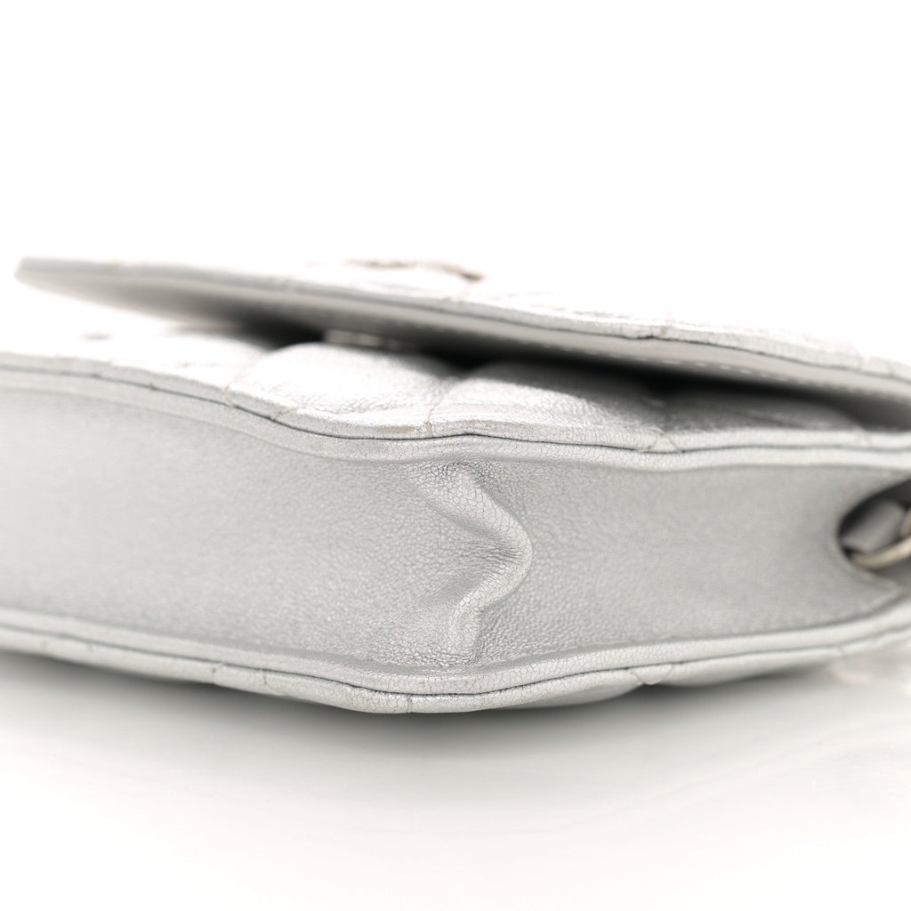 Metallic Goatskin Quilted Star Flap Waist Belt Bag Silver