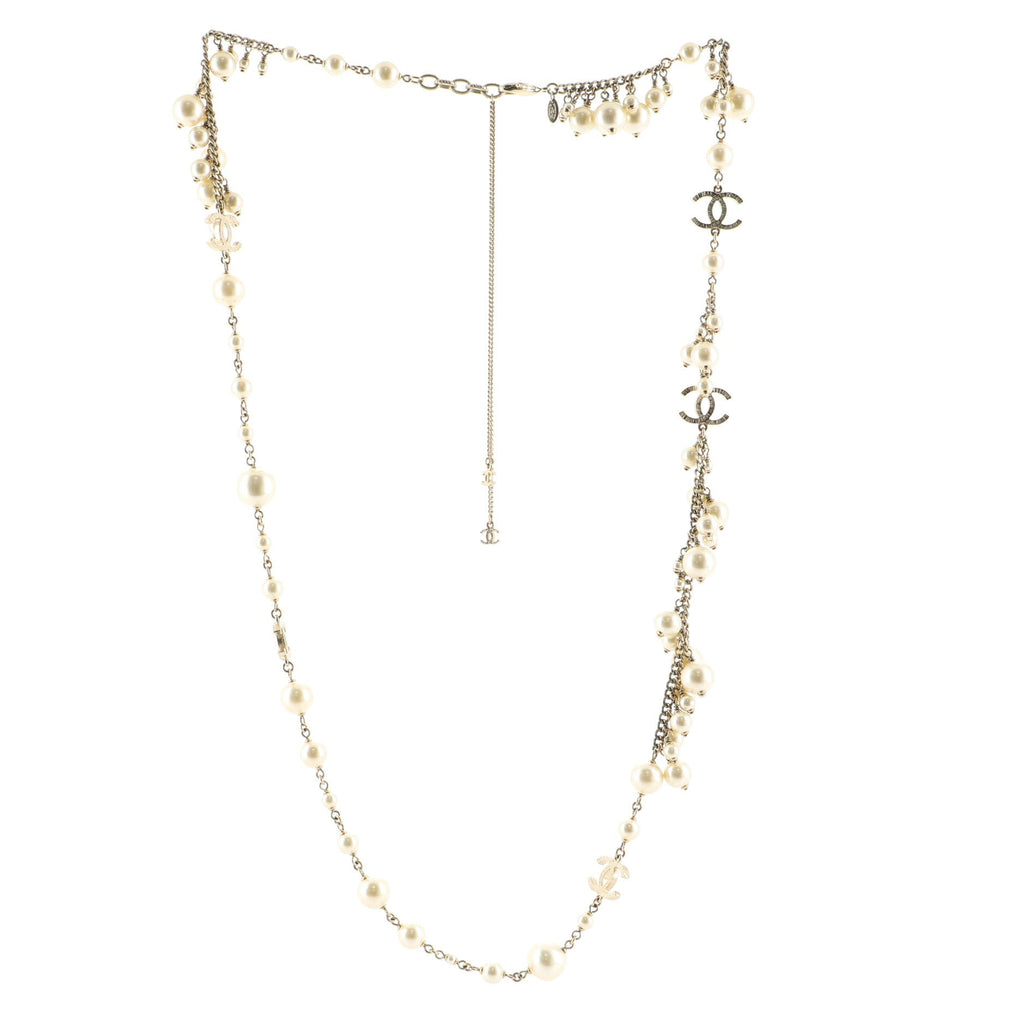 CC Long Necklace Faux Pearls and Metal