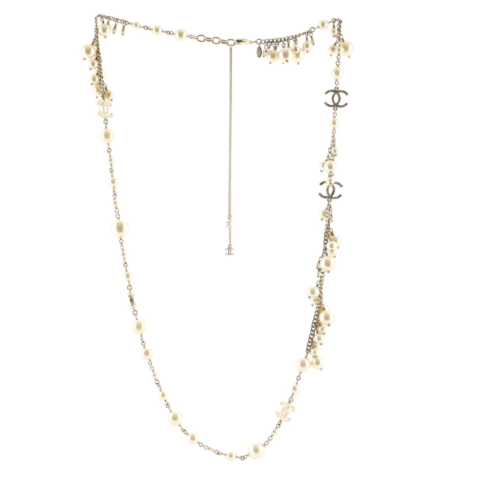 CC Long Necklace Faux Pearls and Metal