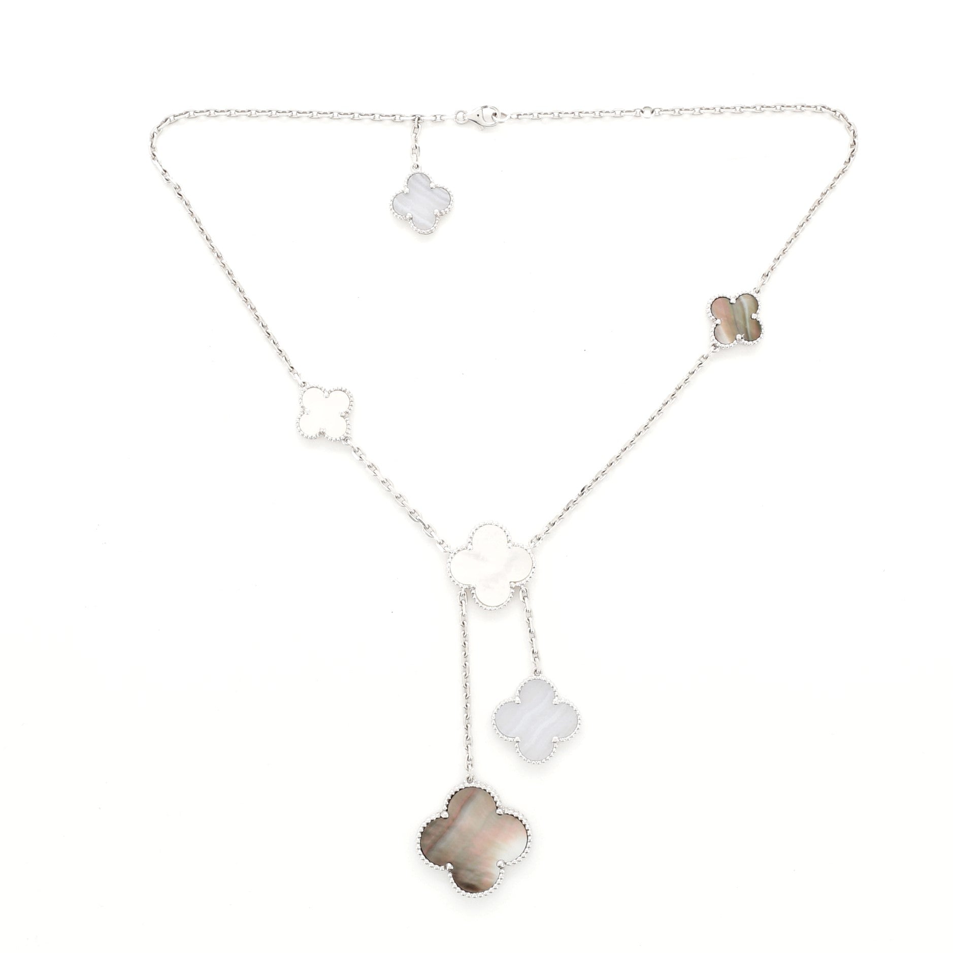Magic Alhambra 6 Motif MOP Chalcedony Necklace 18K White Gold