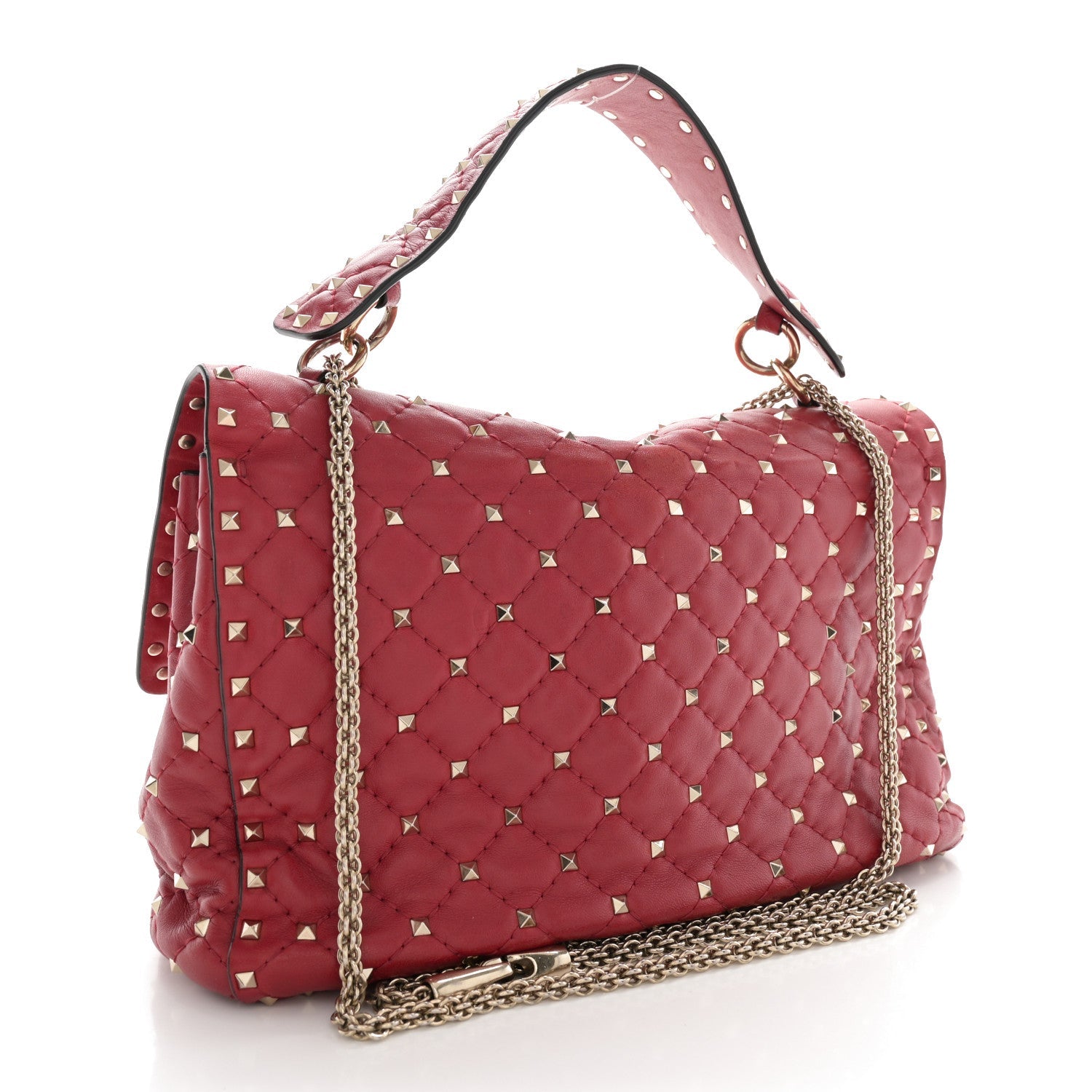 Nappa Large Rockstud Spike Shoulder Bag Rubino