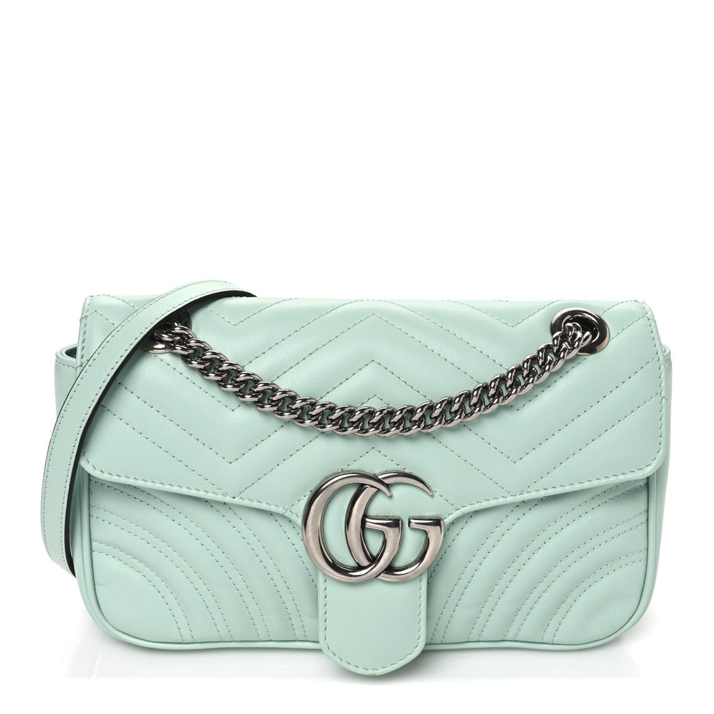 Calfskin Matelasse Small GG Marmont Shoulder Bag Water Green
