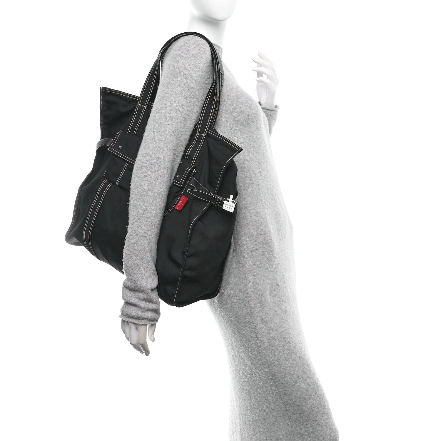 Canvas Calfskin Rockstud Large Tote  Black