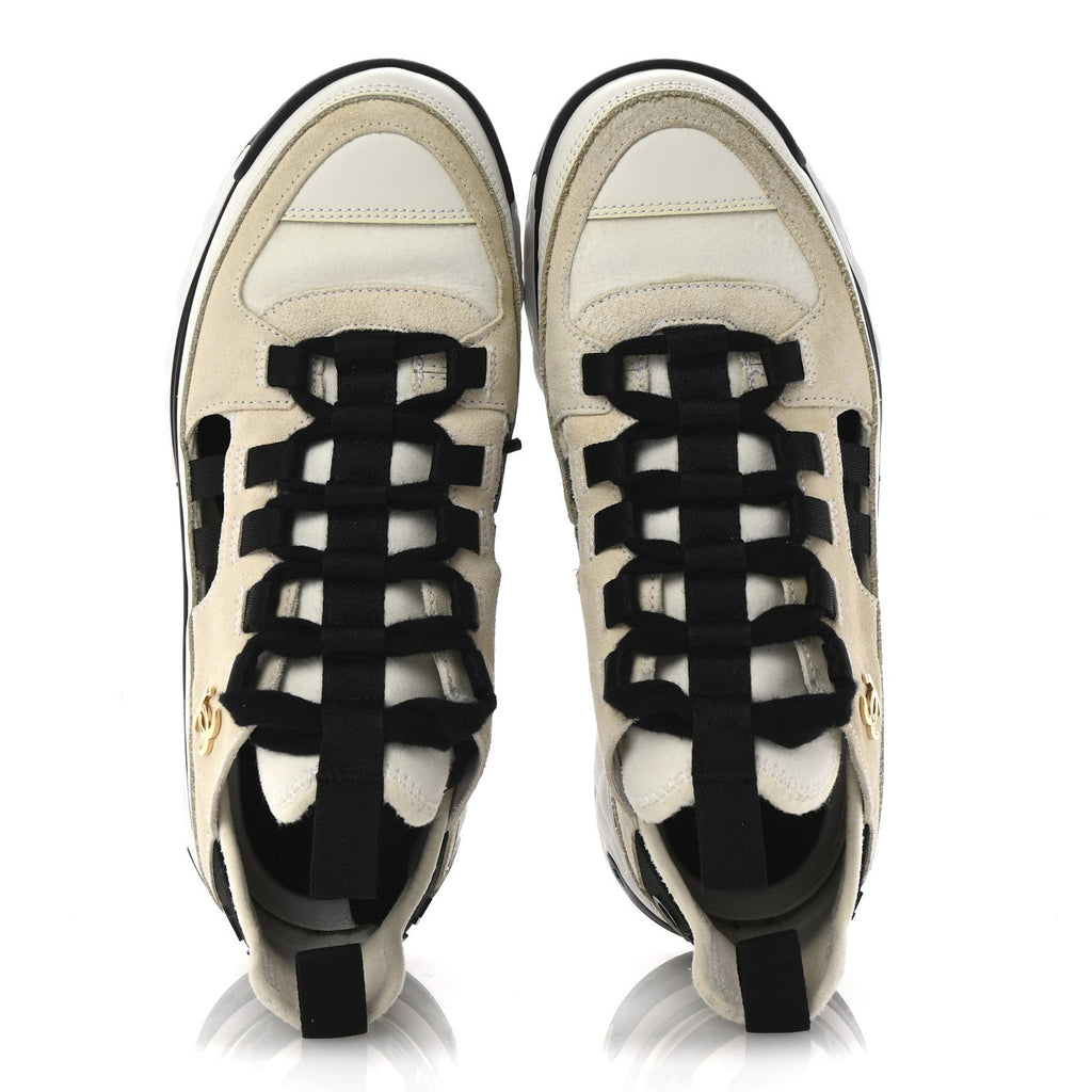 Fabric Calfskin Suede CC Sneakers 36 Ivory Black