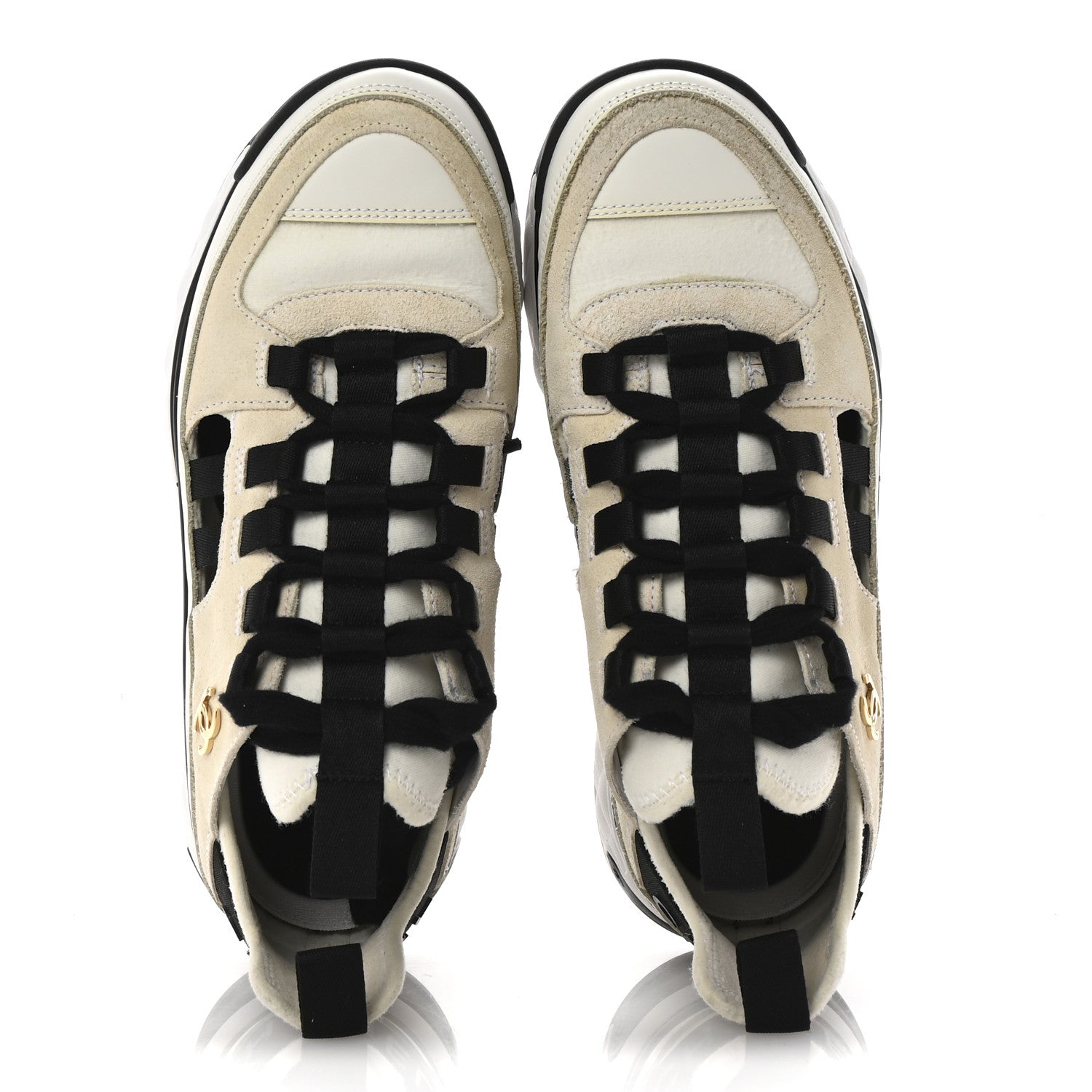 Fabric Calfskin Suede CC Sneakers 36 Ivory Black