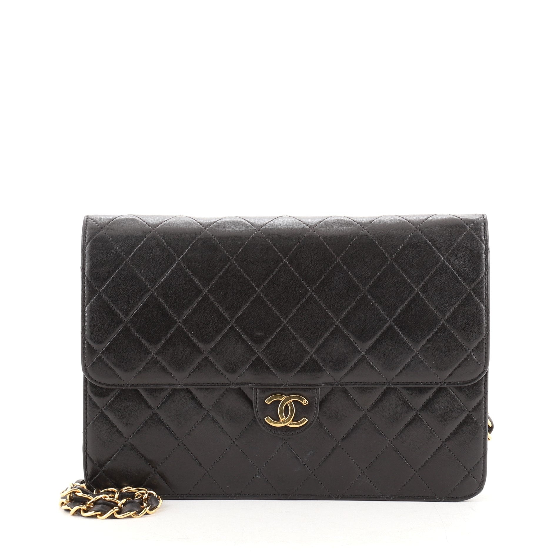 Vintage Clutch with Chain Quilted Leather Medium