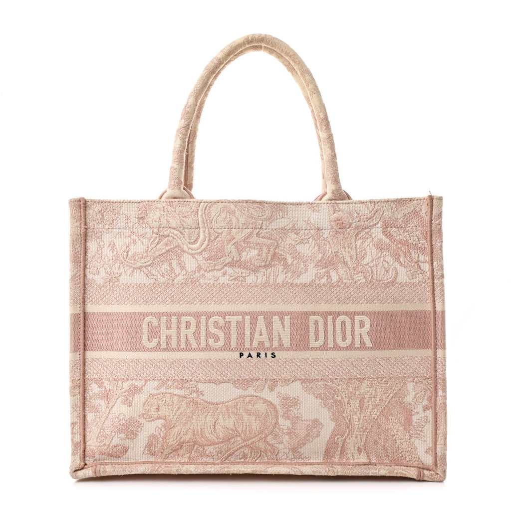 Canvas Embroidered Medium Dioriviera Toile De Jouy Book Tote Rose