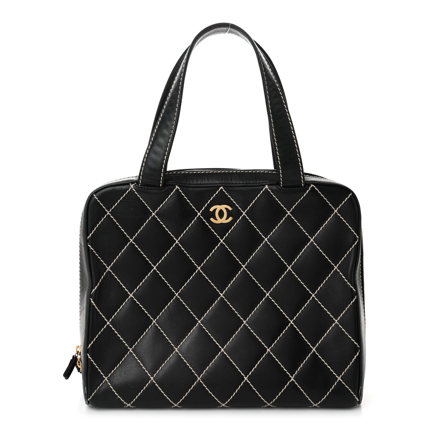 Calfskin Contrast Stitch Surpique Black