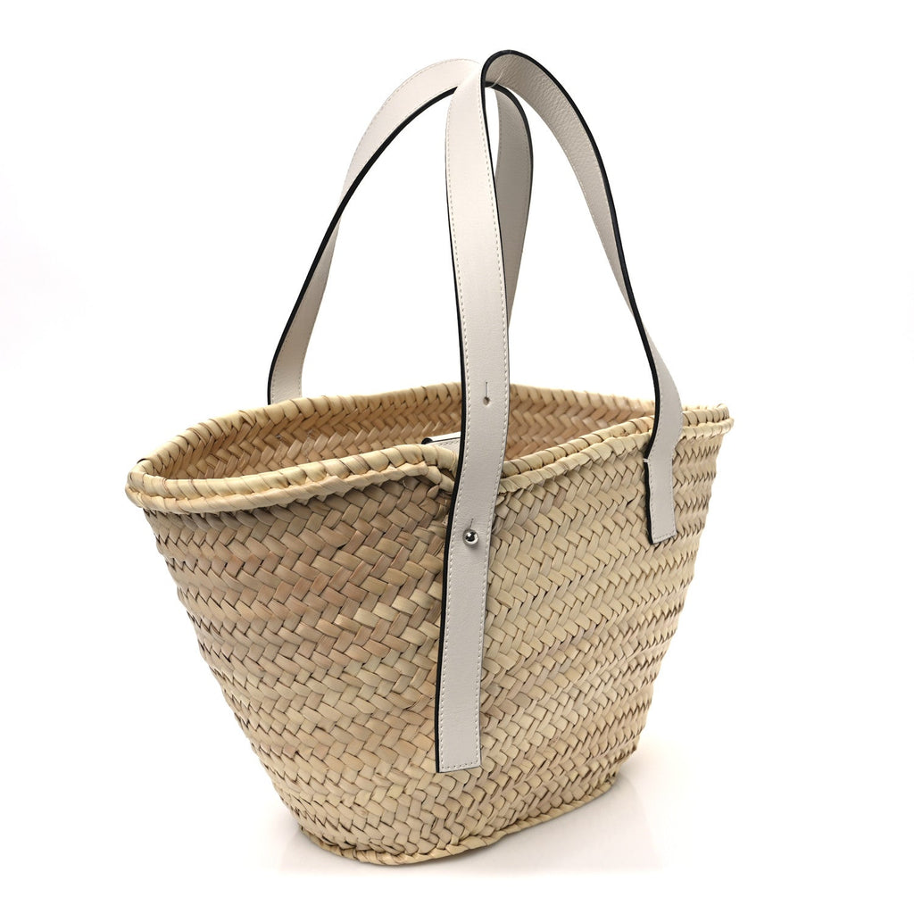 Raffia Small Basket Tote Bag Natural White