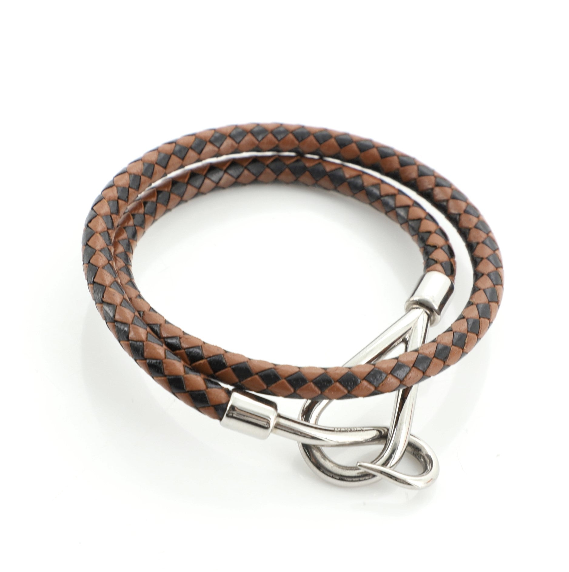 Jumbo Hook Choker Necklace Woven Leather and Metal