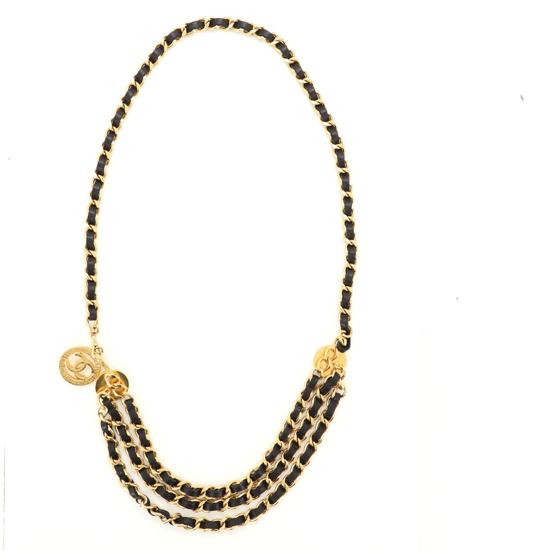 Vintage Multi-Chain Medallion Belt Metal and Leather 95