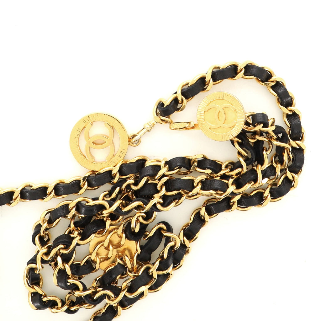 Vintage Multi-Chain Medallion Belt Metal and Leather 95