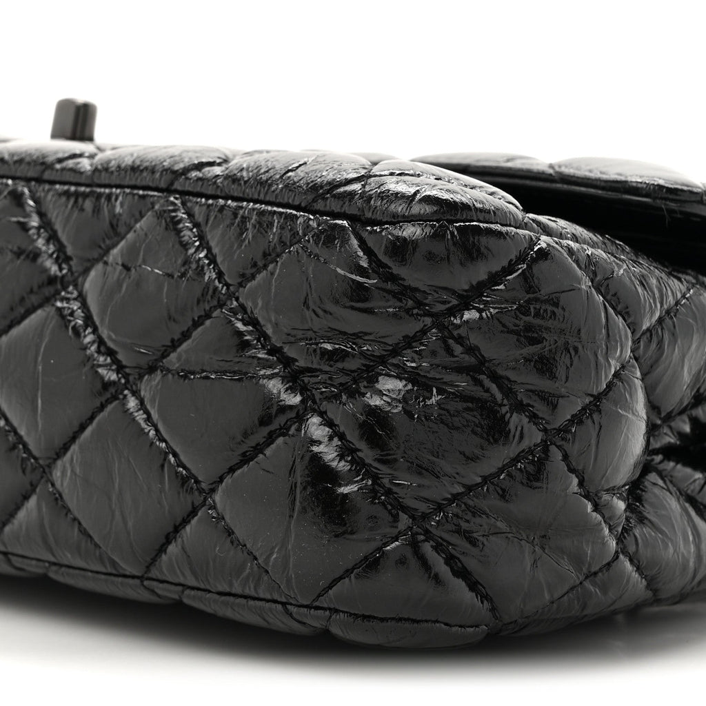 Shiny Crumpled Calfskin Quilted Medium Double Flap So Black