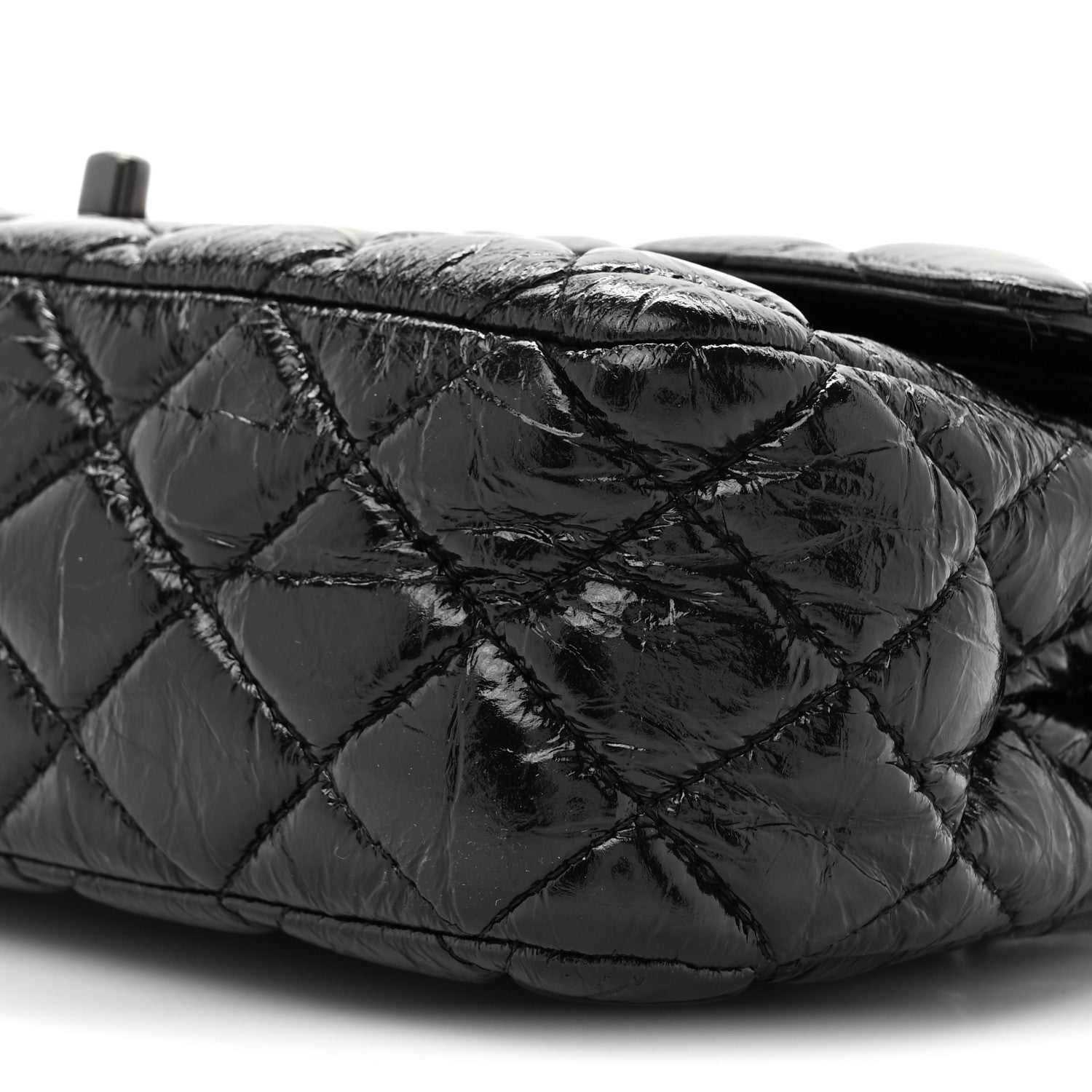 Shiny Crumpled Calfskin Quilted Medium Double Flap So Black
