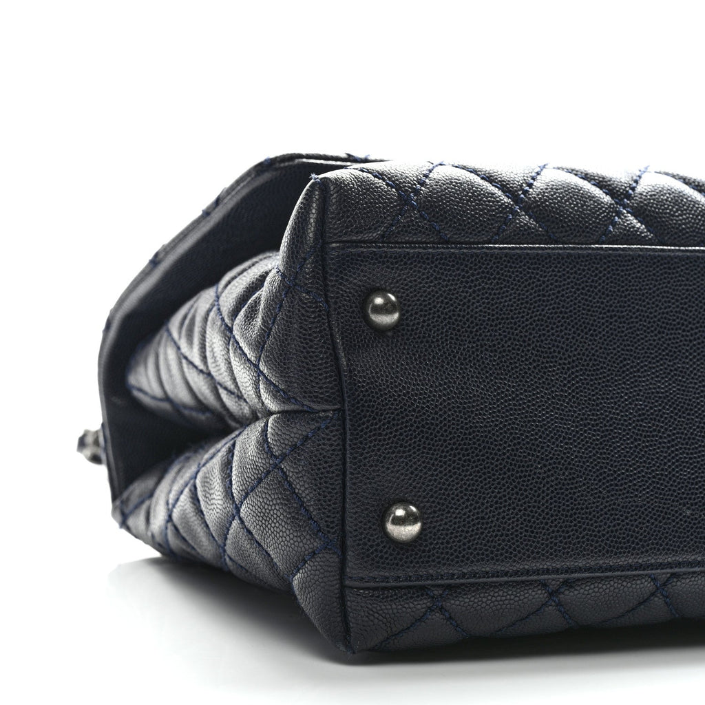 Caviar Lizard Quilted Small Coco Handle Flap Navy Blue