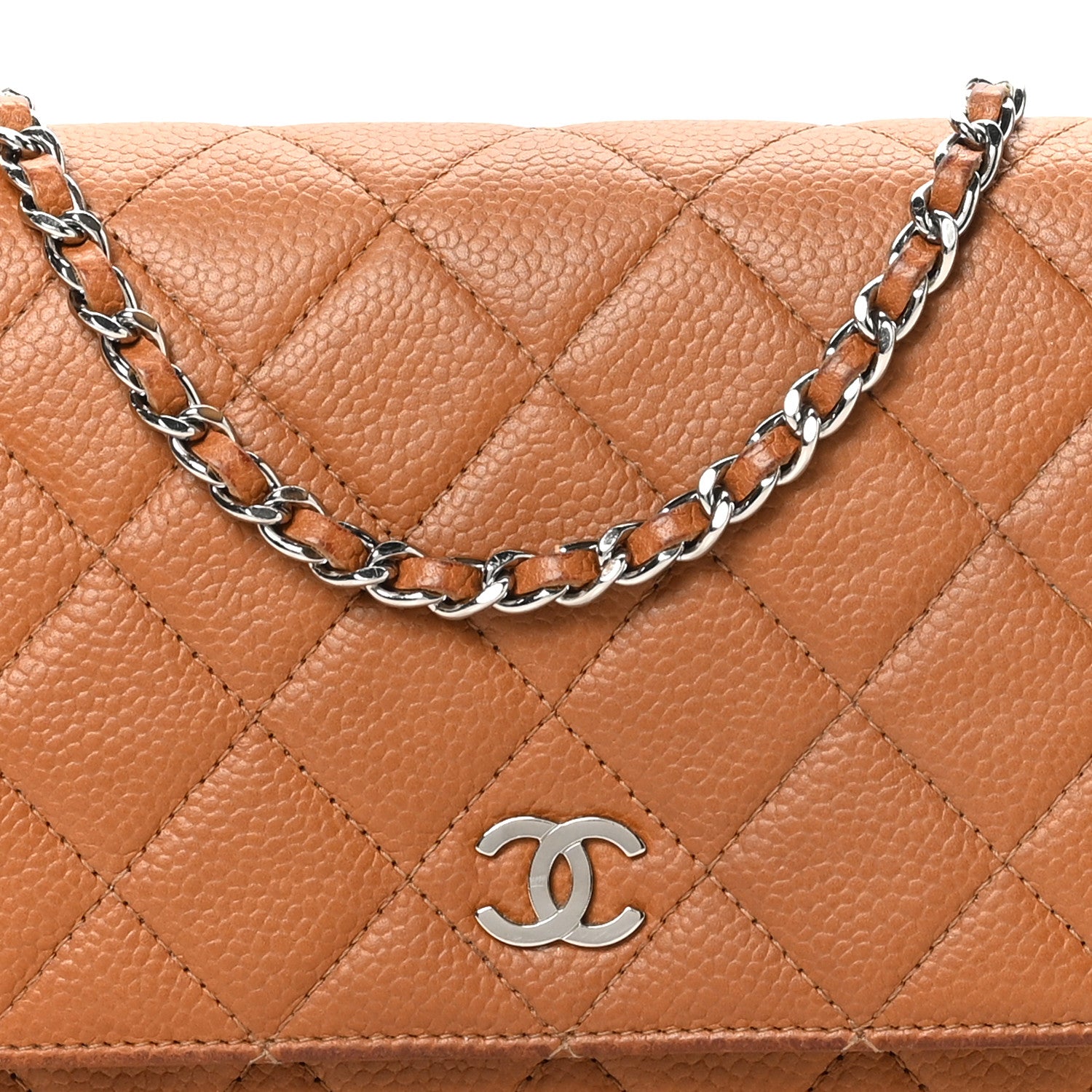 Caviar Quilted Wallet On Chain WOC Light Brown