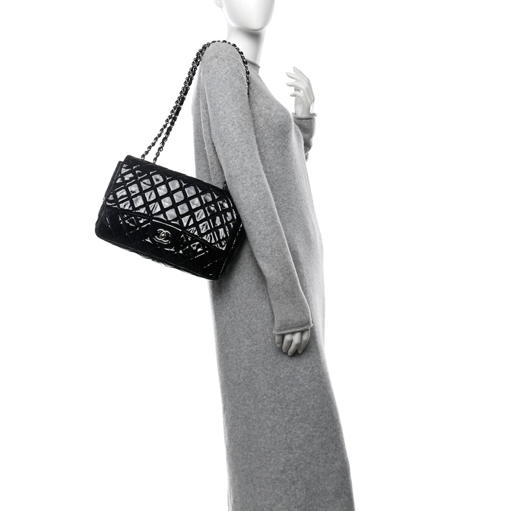 Patent Quilted Jumbo Single Flap Black
