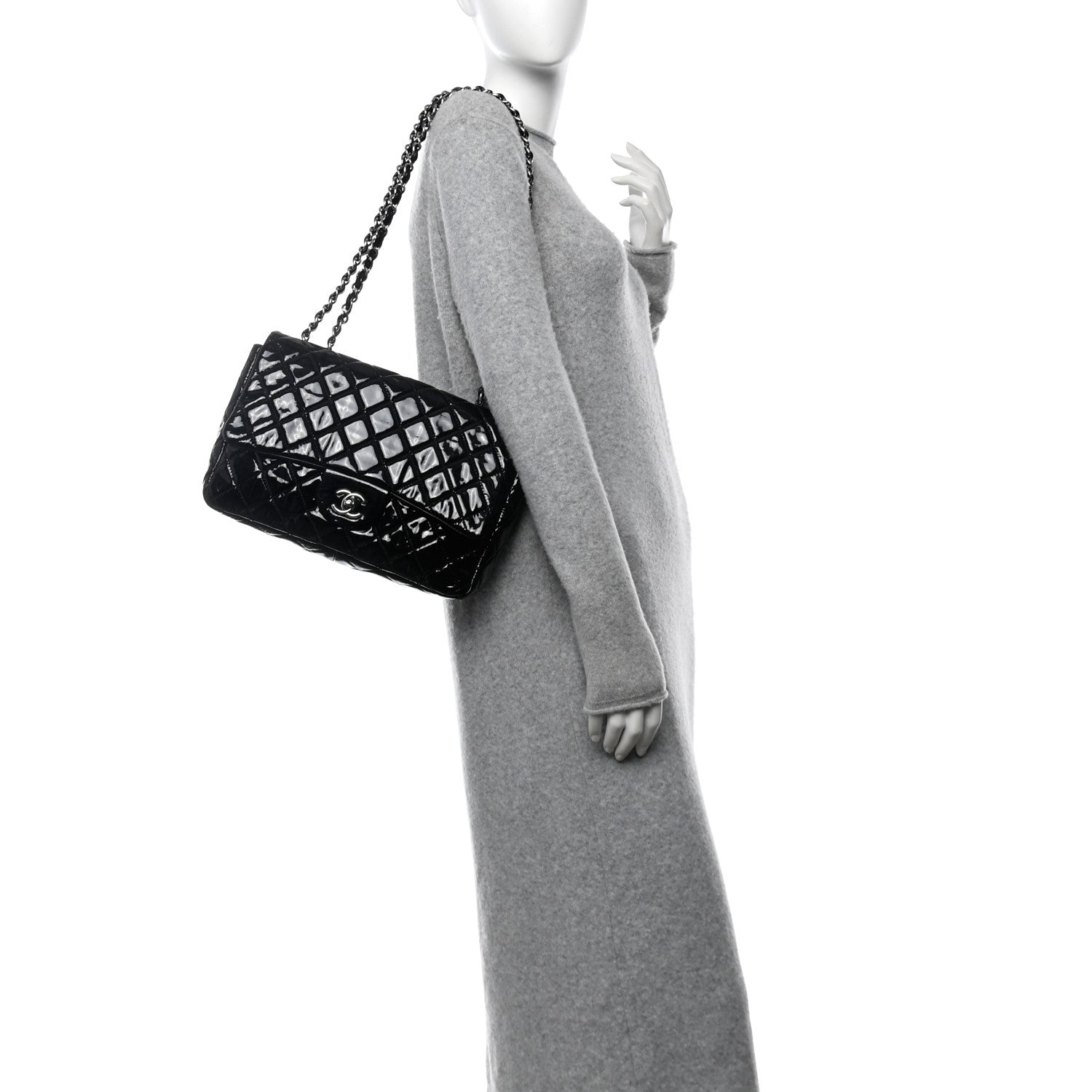 Patent Quilted Jumbo Single Flap Black