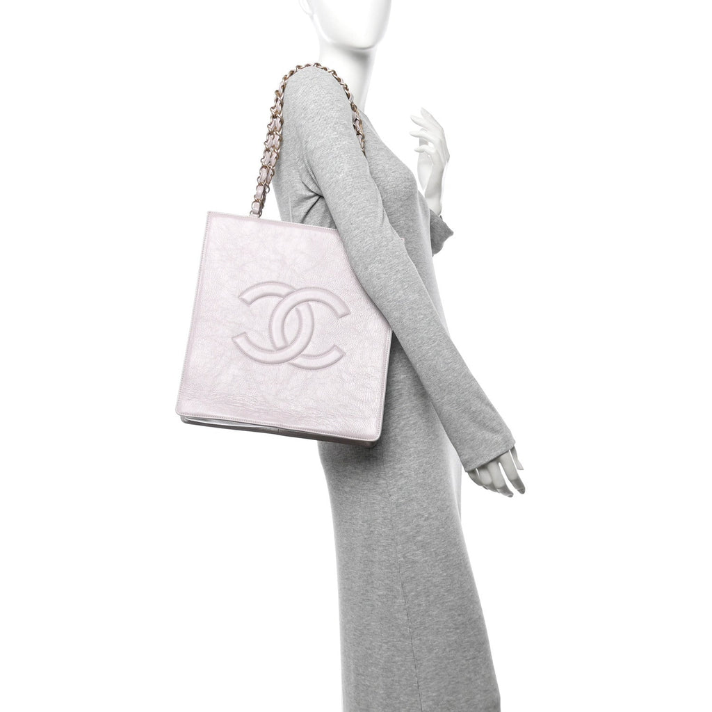 Shiny Aged Calfskin North South Shopping Bag Lilac