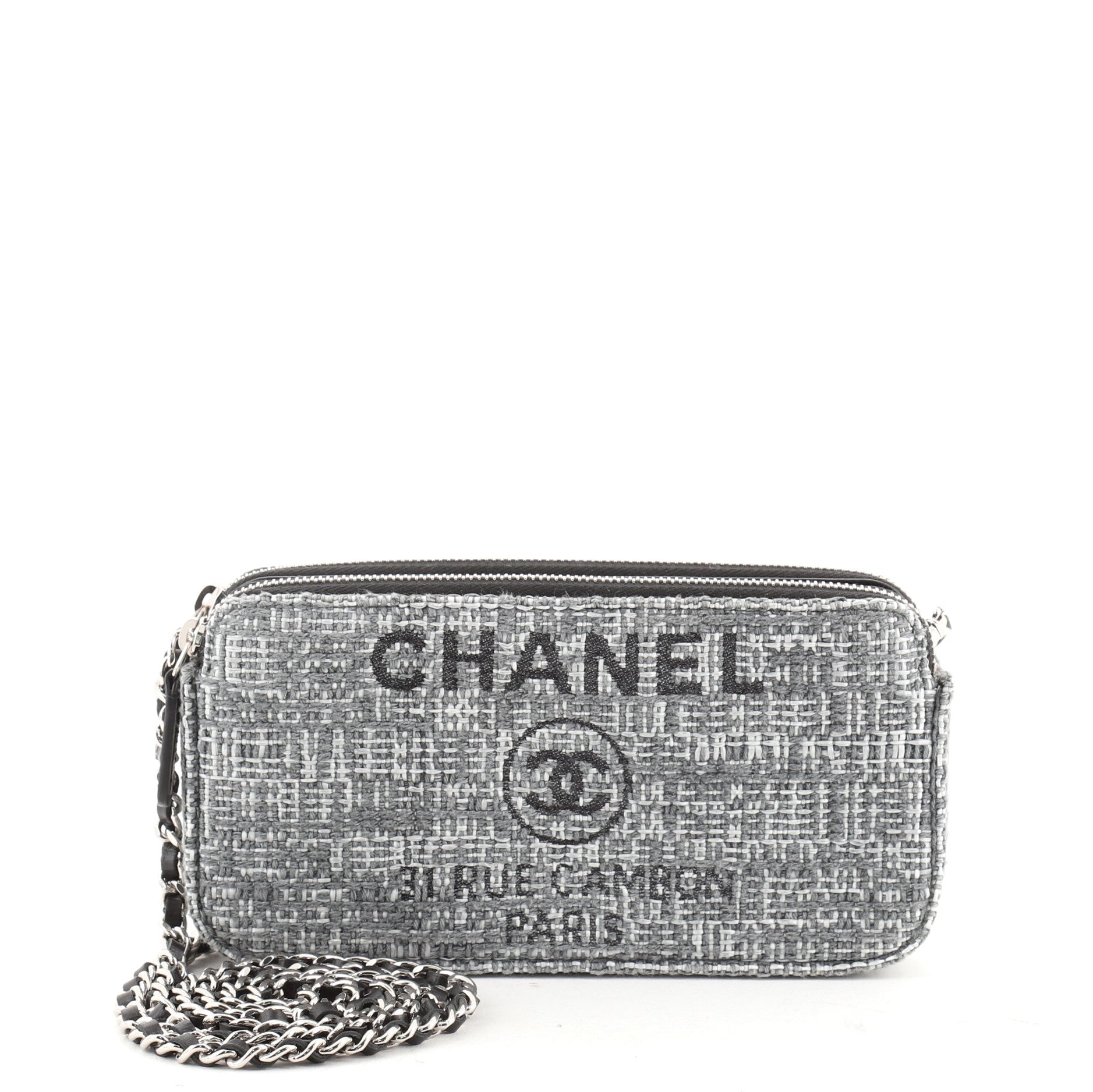 Deauville Double Zip Clutch with Chain Raffia