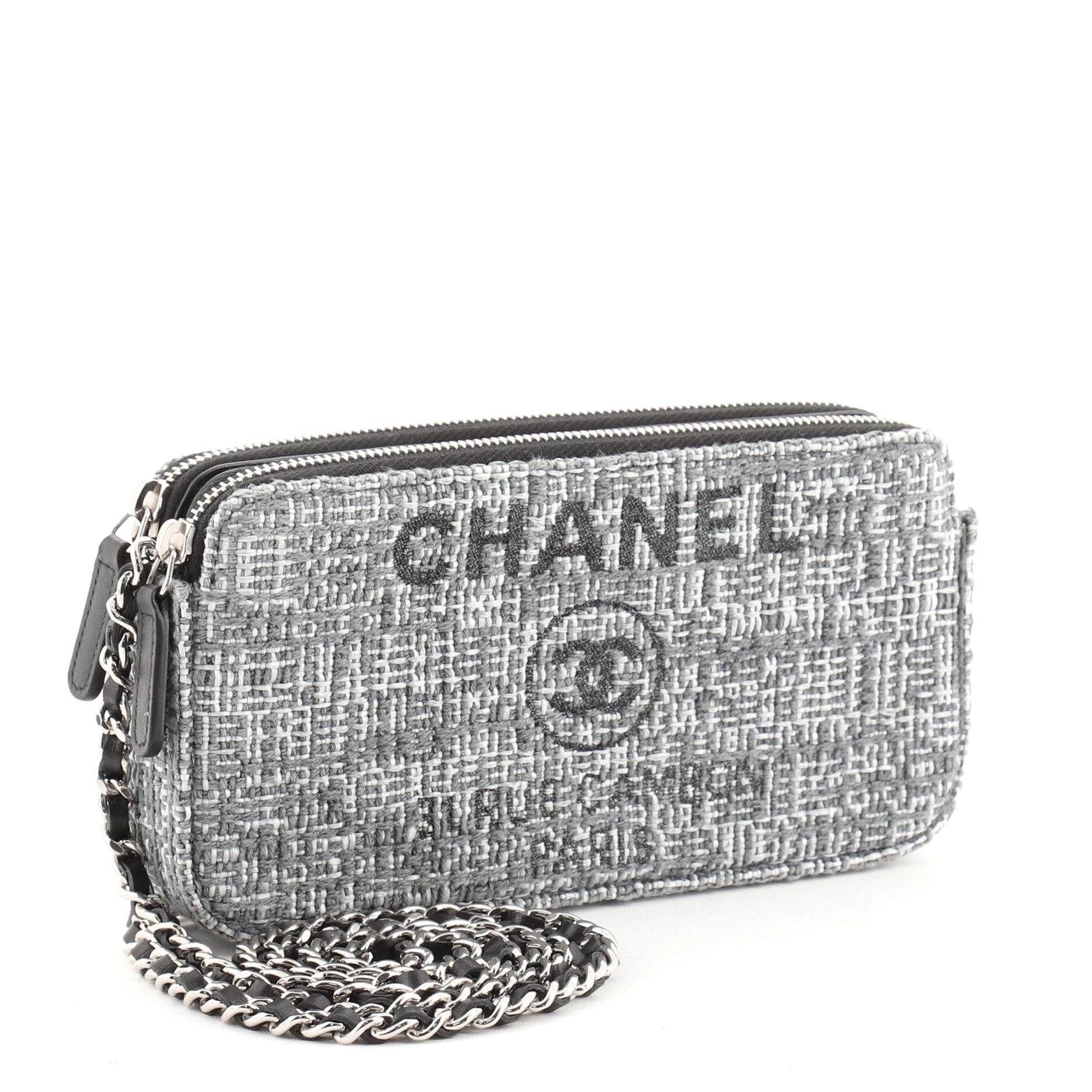 Deauville Double Zip Clutch with Chain Raffia