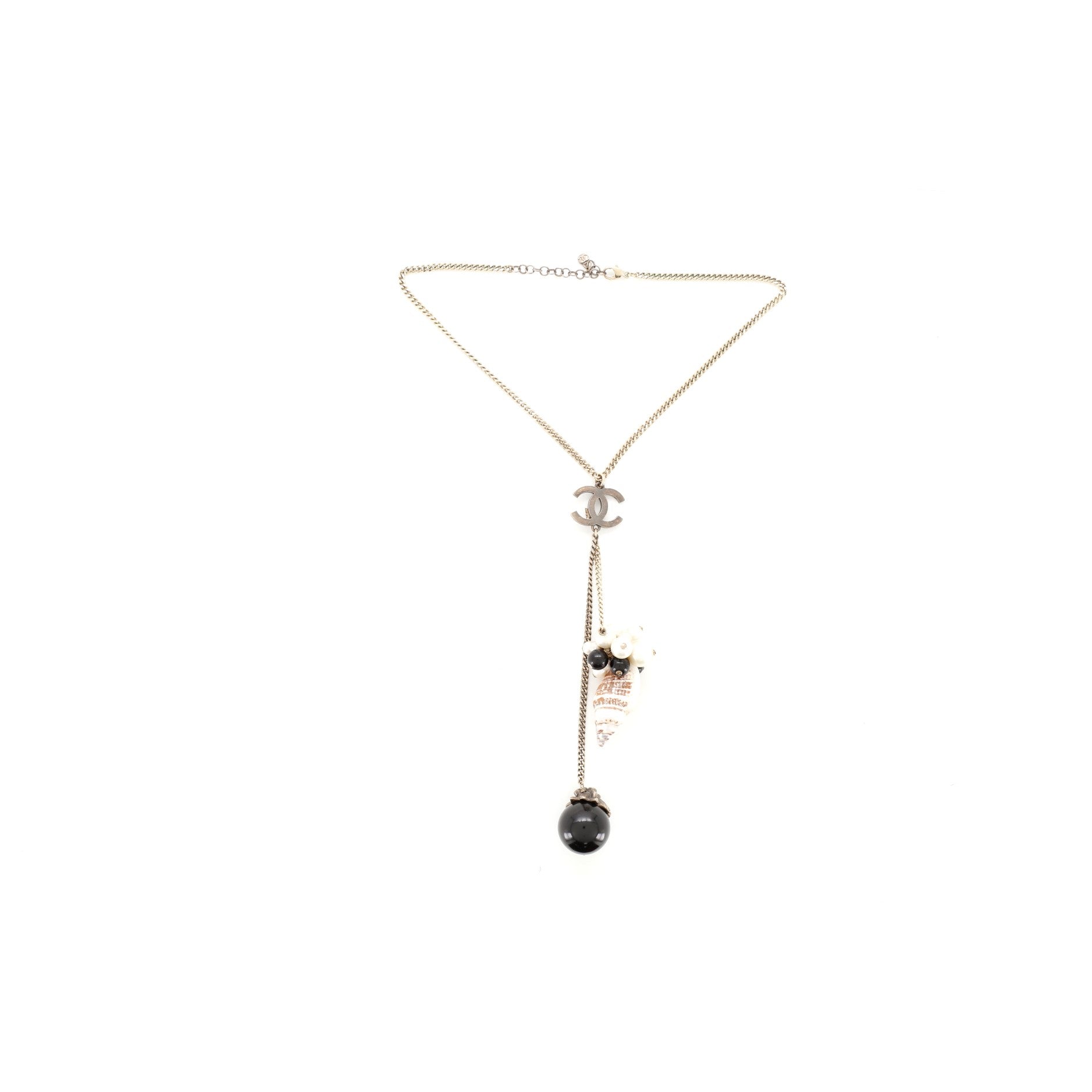 CC Seashell Drop Necklace Metal with Pearl and Resin
