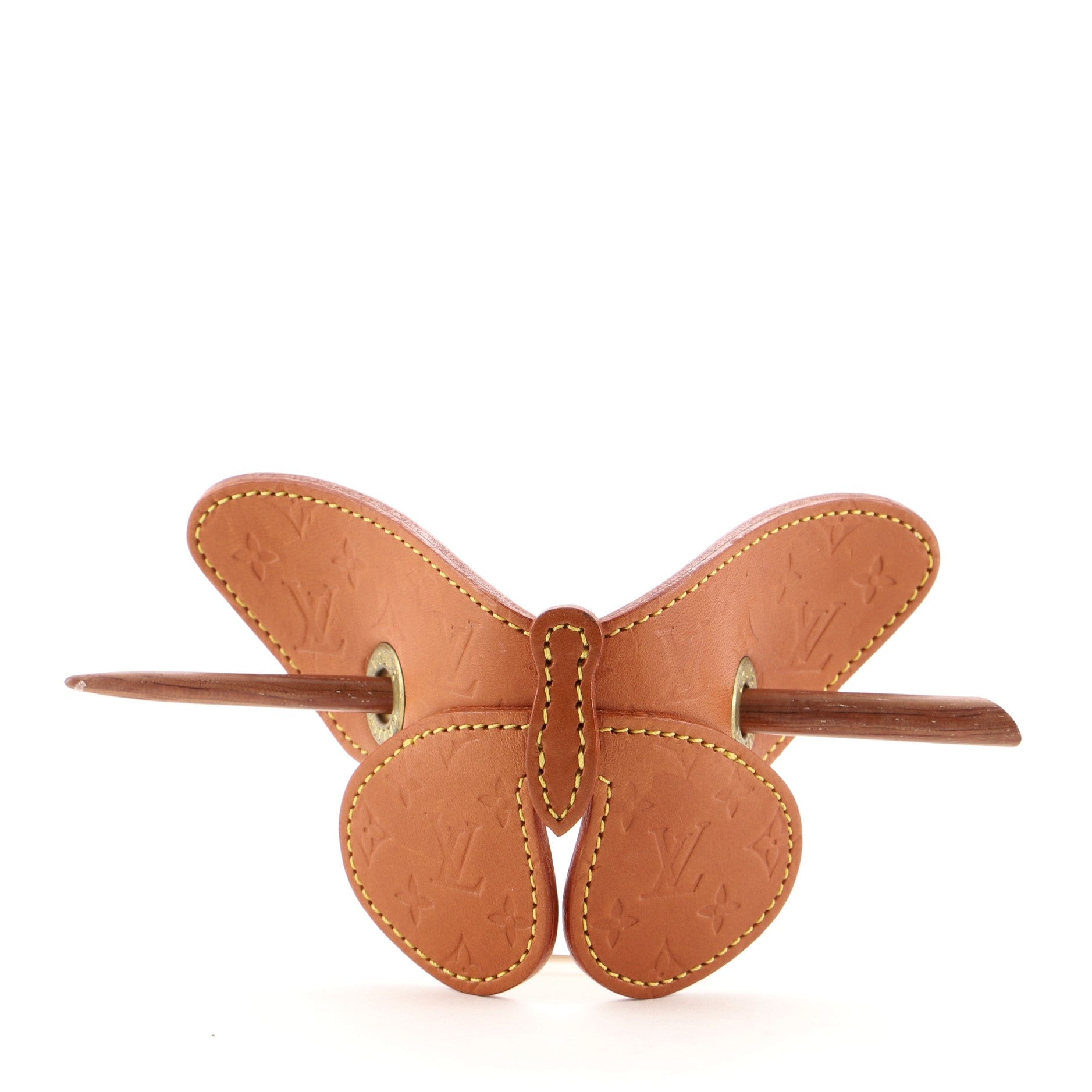 Butterfly Hair Pin Barrette Monogram Vachetta Leather XS