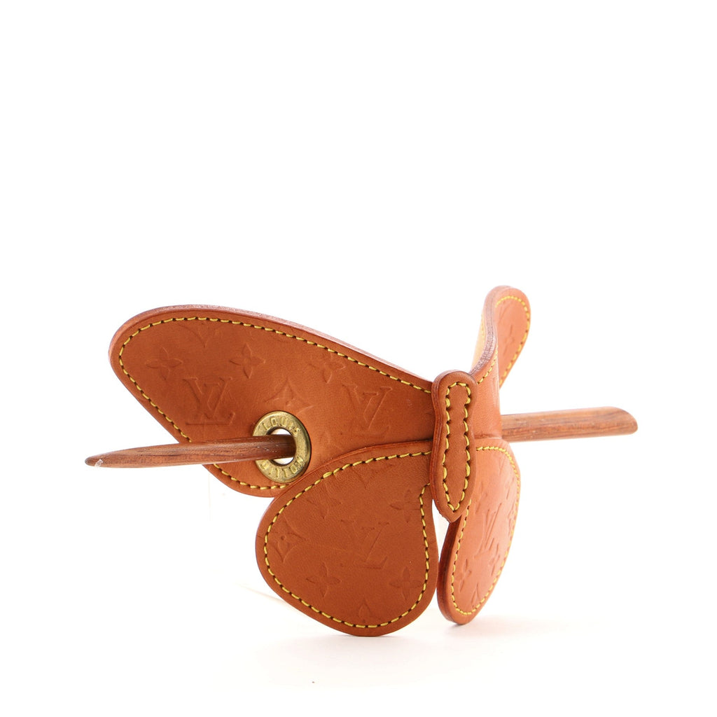 Butterfly Hair Pin Barrette Monogram Vachetta Leather XS