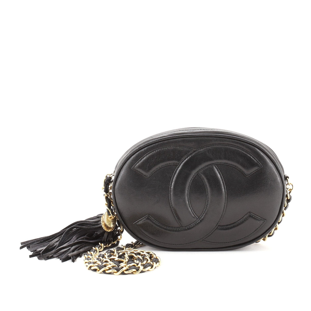 Vintage Oval CC Tassel Crossbody Bag Leather Mini