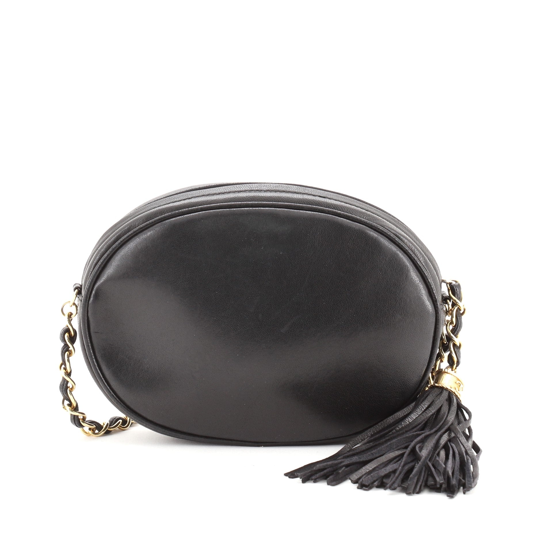 Vintage Oval CC Tassel Crossbody Bag Leather Mini