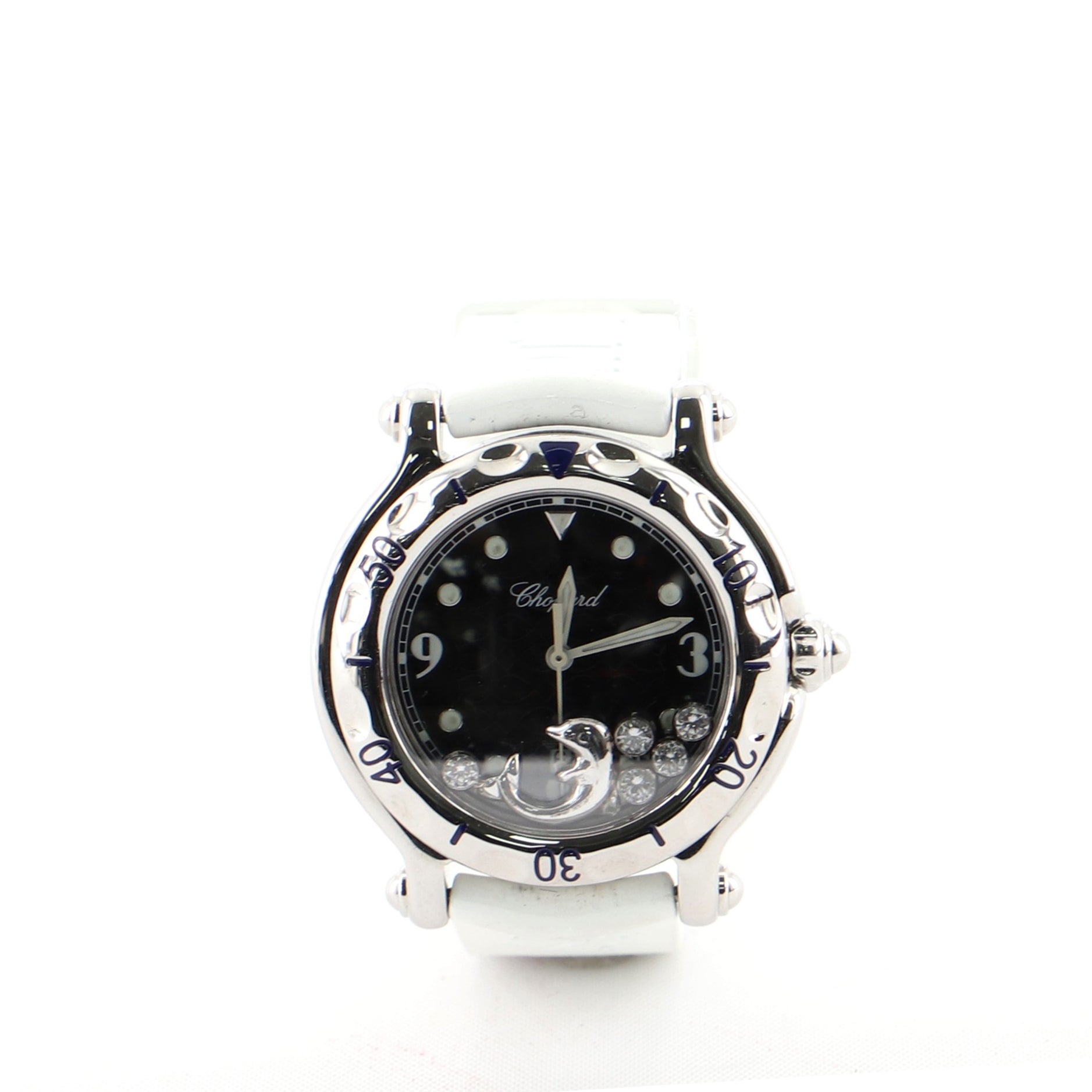 Happy Sport Dolphin Quartz Watch Stainless Steel with Diamonds and Rubber 38