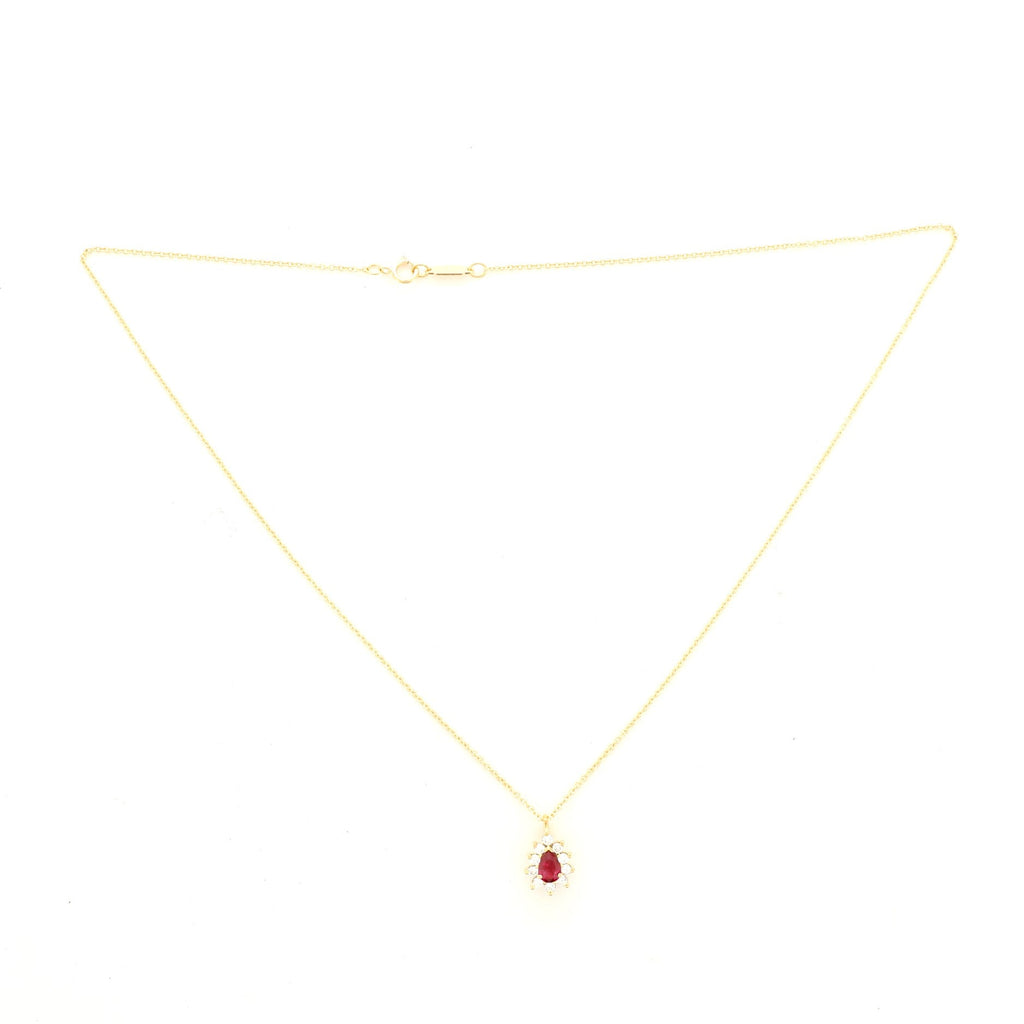 Cluster Pendant Necklace 18K Yellow Gold with Ruby and Diamonds