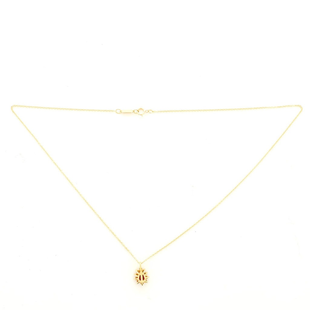 Cluster Pendant Necklace 18K Yellow Gold with Ruby and Diamonds