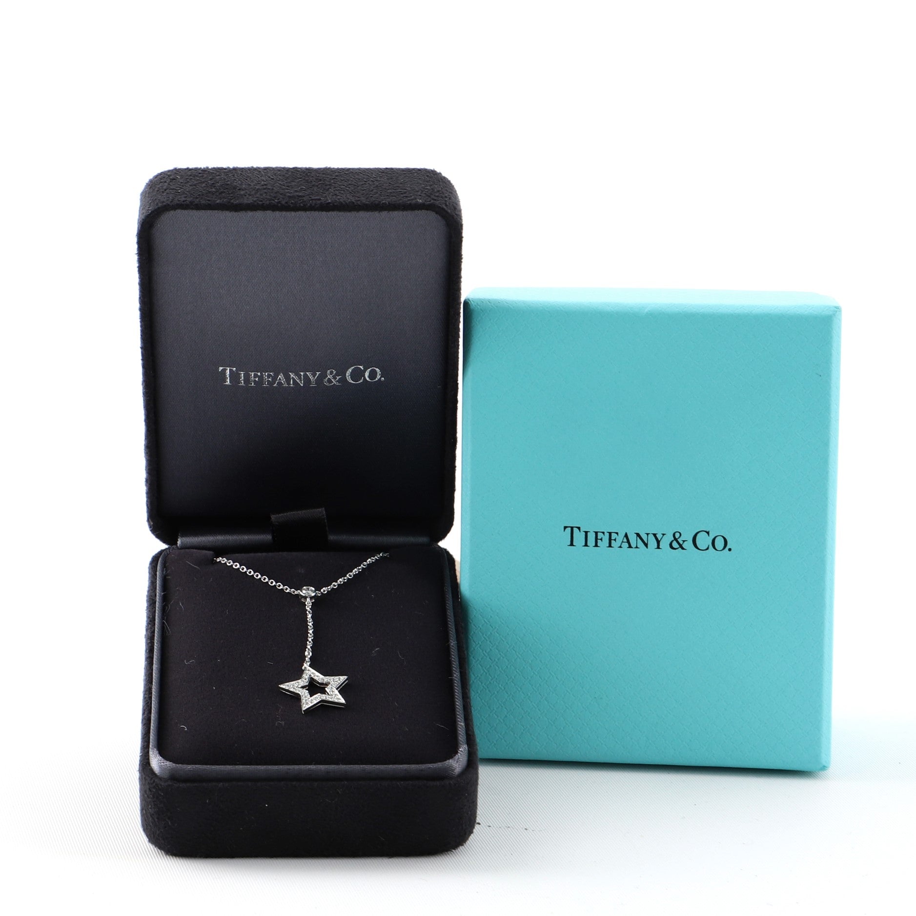 Star Drop Pendant Necklace Platinum and Diamonds