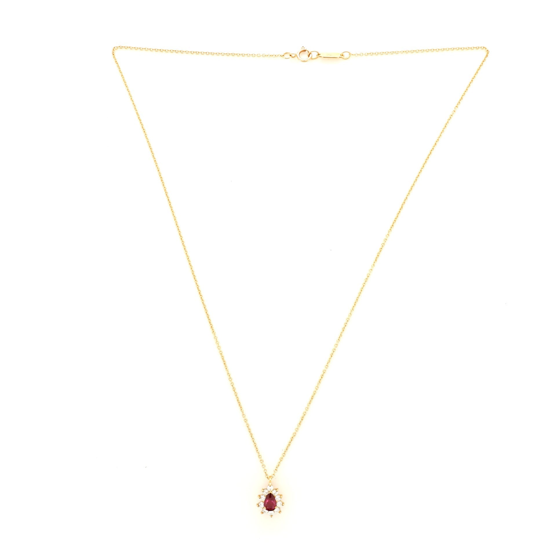 Cluster Pendant Necklace 18K Yellow Gold with Ruby and Diamonds