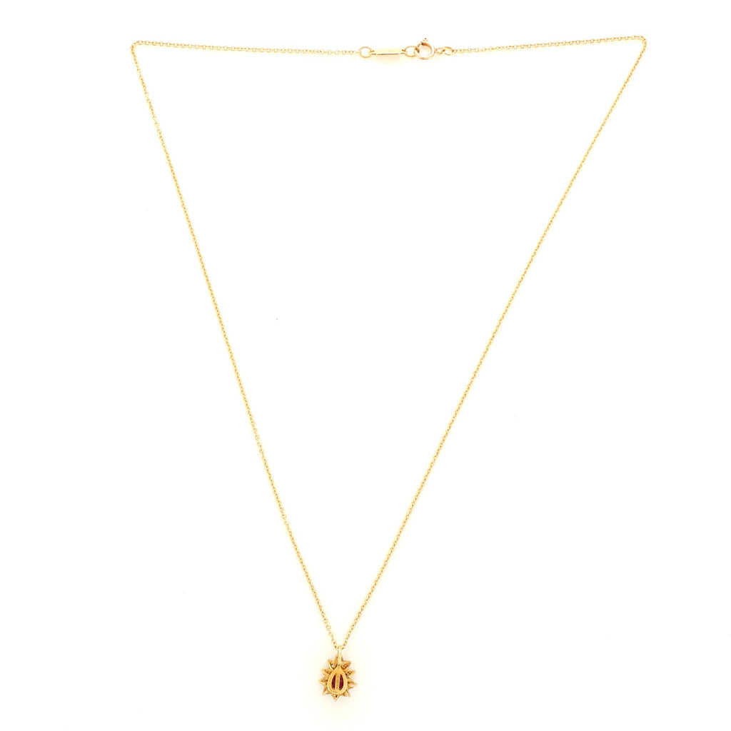 Cluster Pendant Necklace 18K Yellow Gold with Ruby and Diamonds