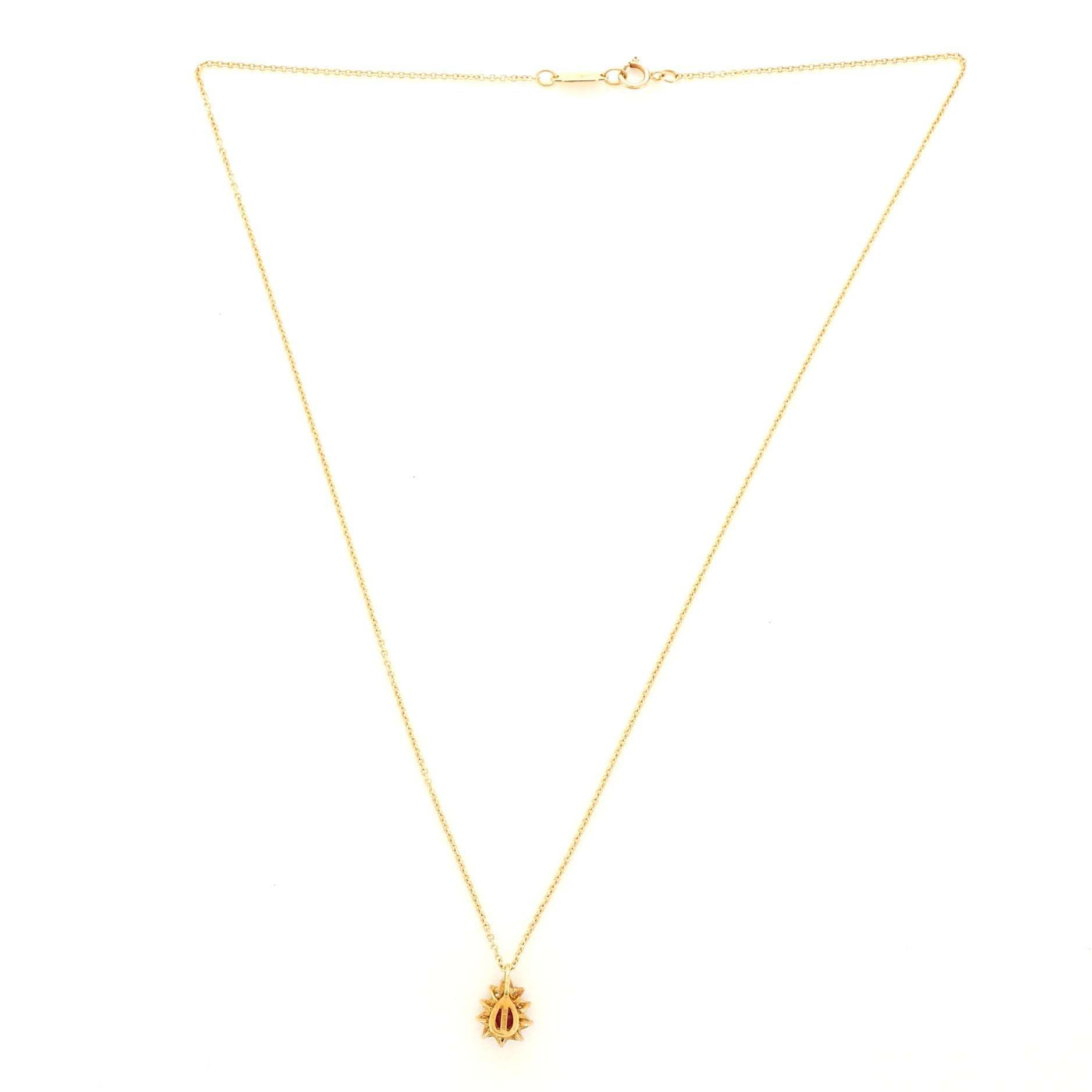 Cluster Pendant Necklace 18K Yellow Gold with Ruby and Diamonds