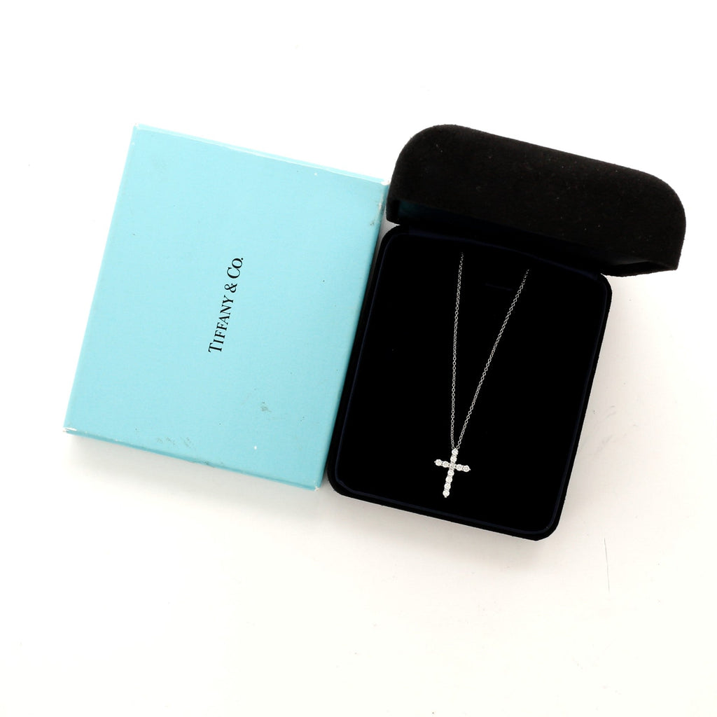 Cross Pendant Necklace Platinum and Diamonds Small
