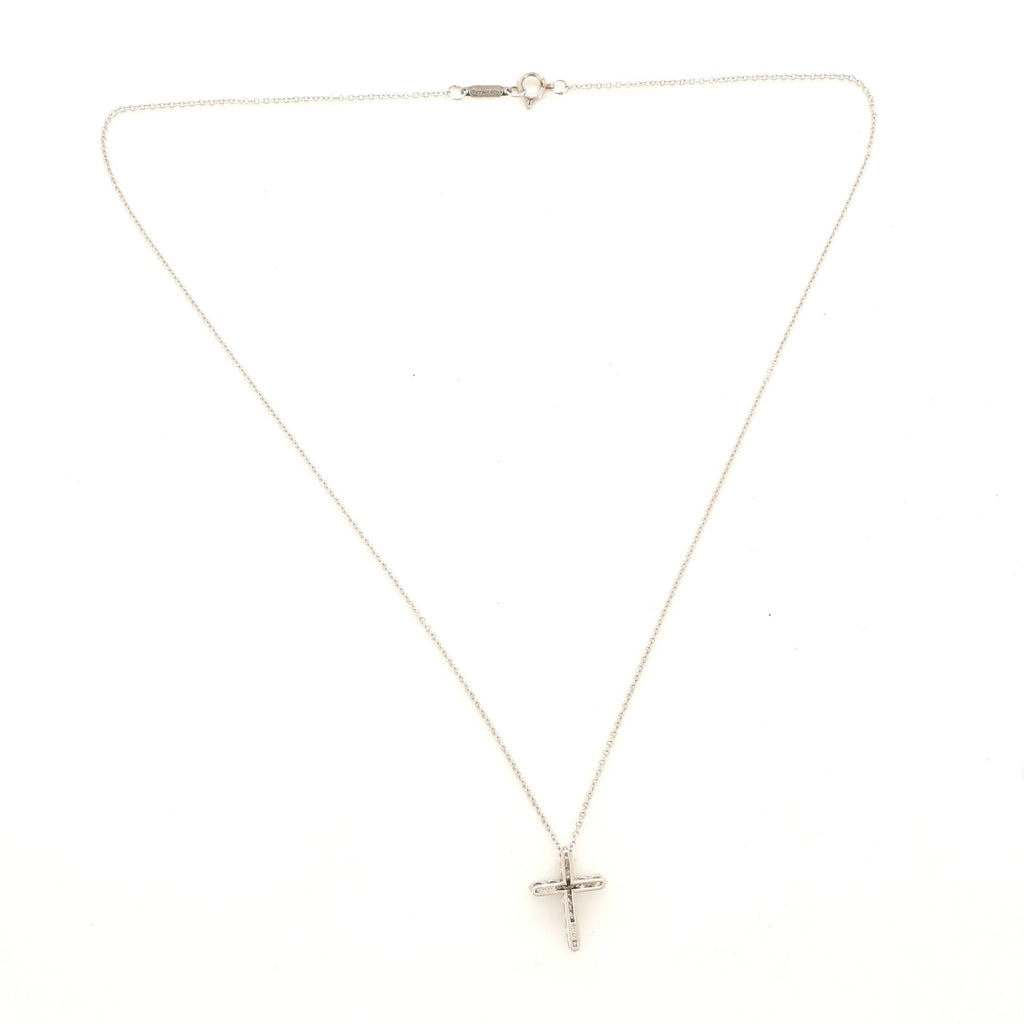 Cross Pendant Necklace Platinum and Diamonds Small