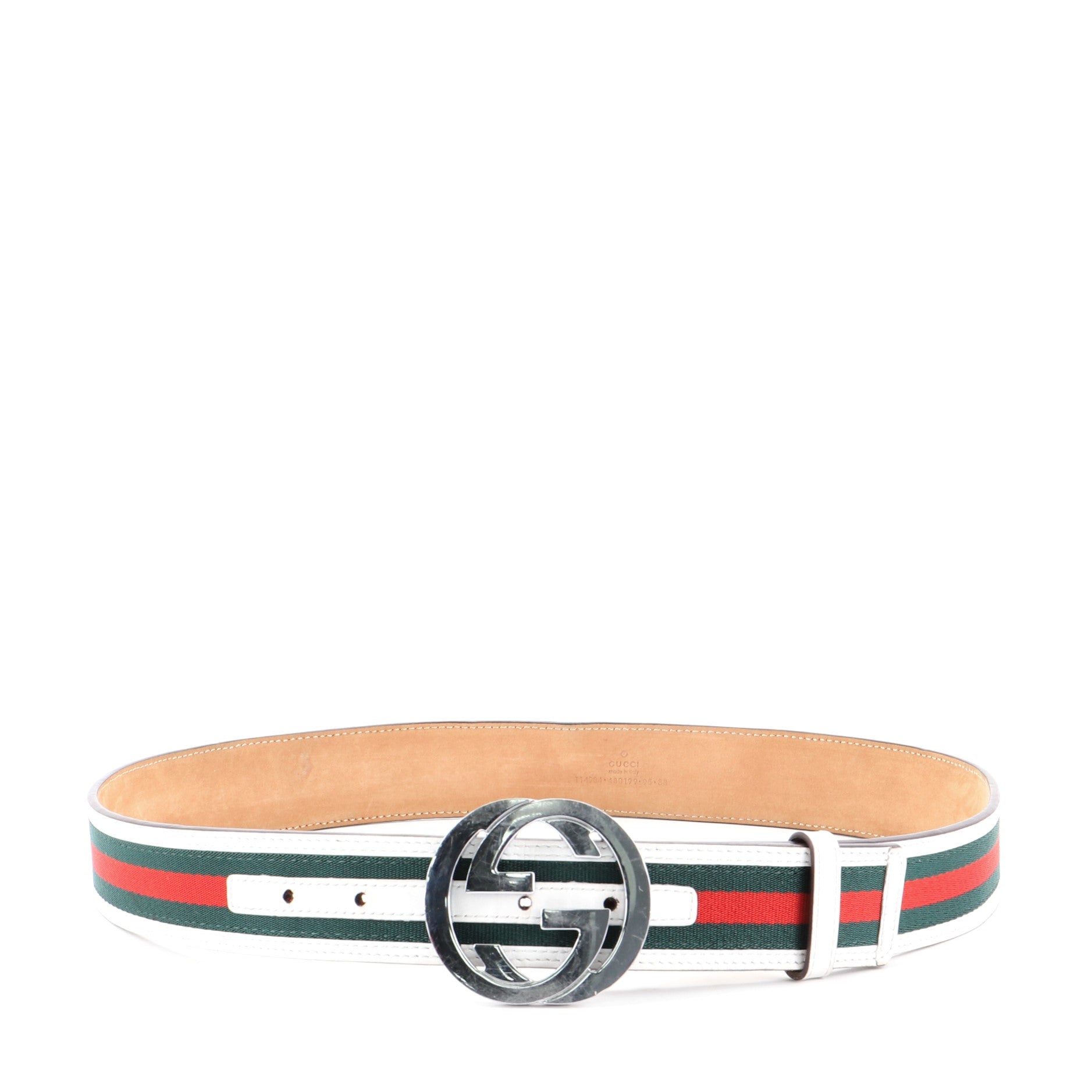 Interlocking G Web Belt Canvas and Leather Wide