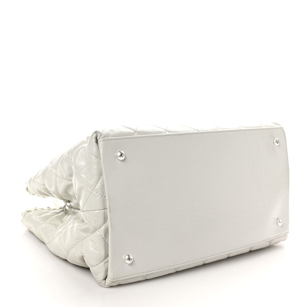 Glazed Calfskin Quilted Small Chain Me Tote Dark White