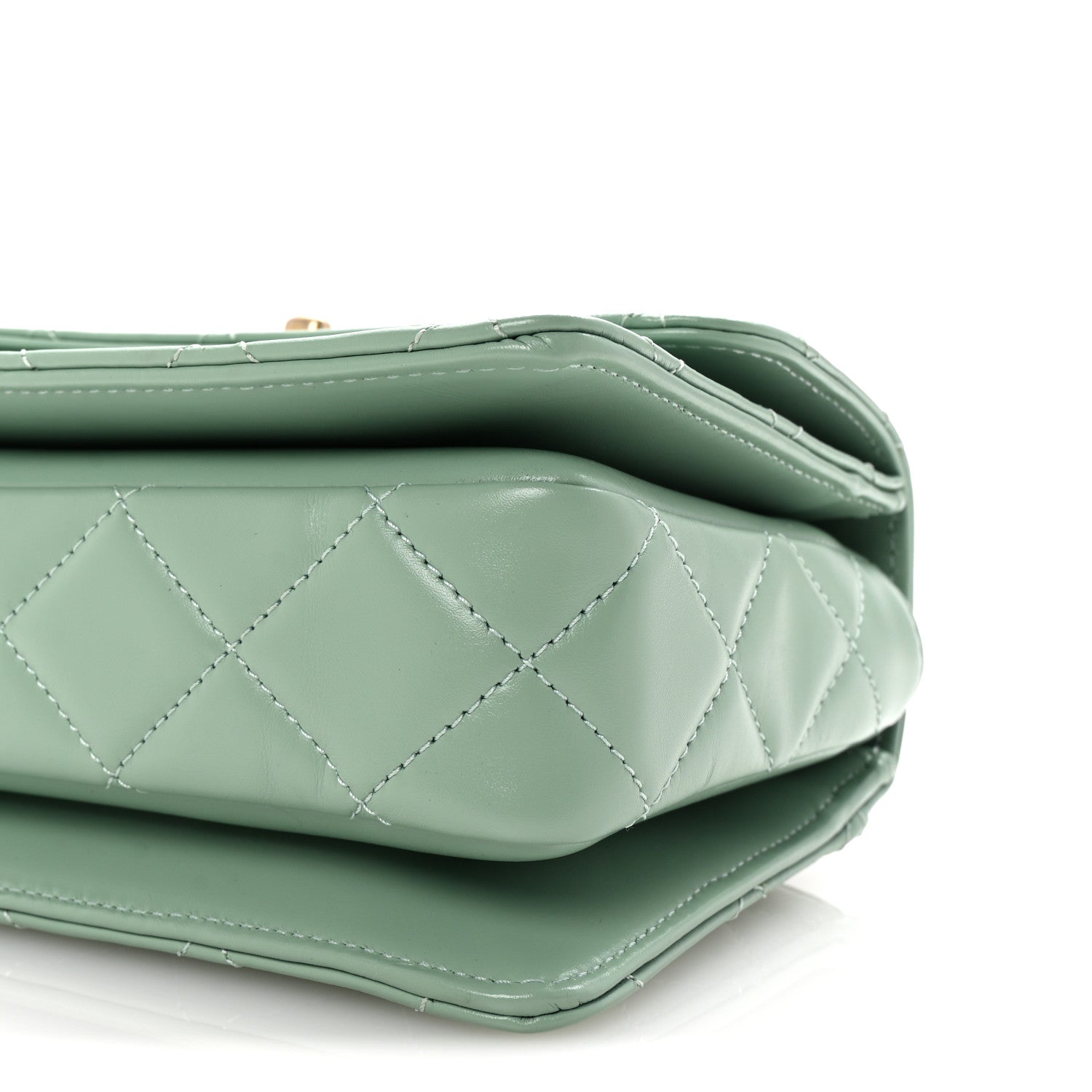 Shiny Calfskin Quilted Mini Metal Top Handle Flap Light Green