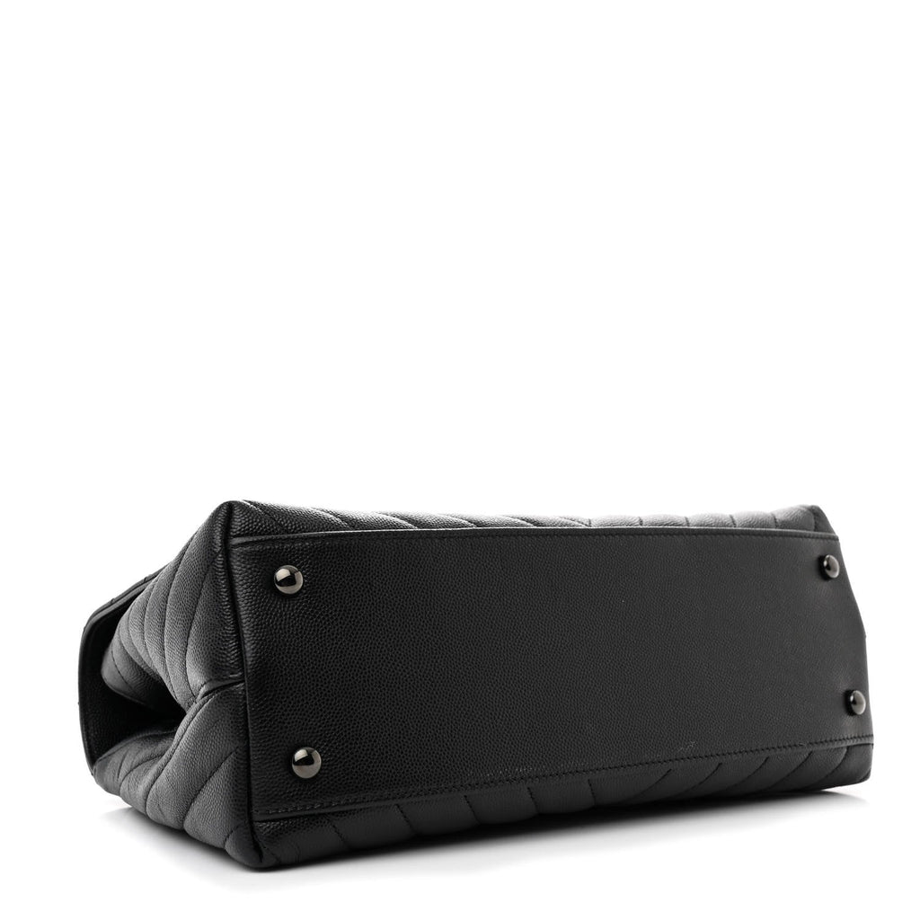 Caviar Chevron Quilted Small Coco Handle Flap So Black
